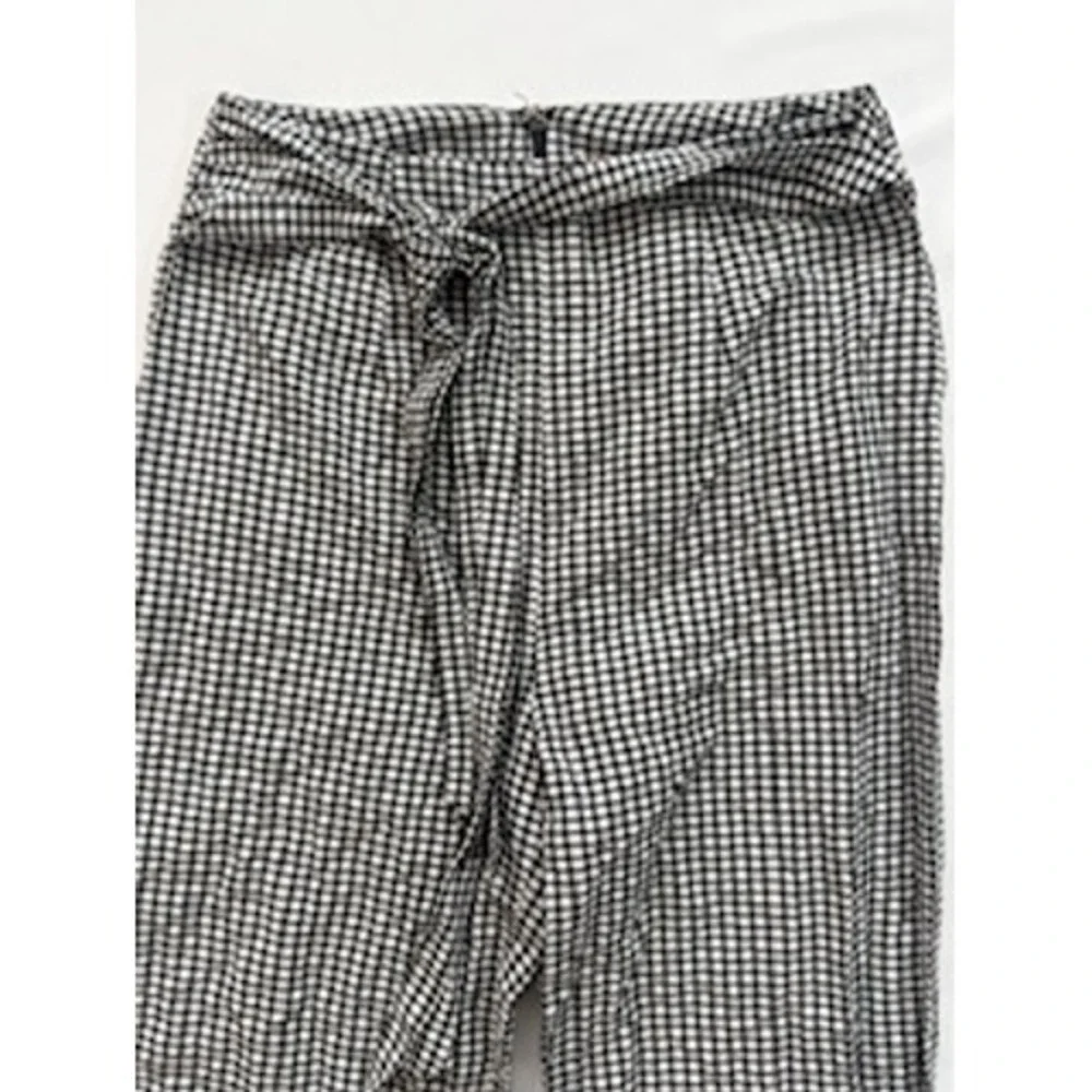 Free People Gingham High Waisted Tie Front Pants Black White Check Size 2